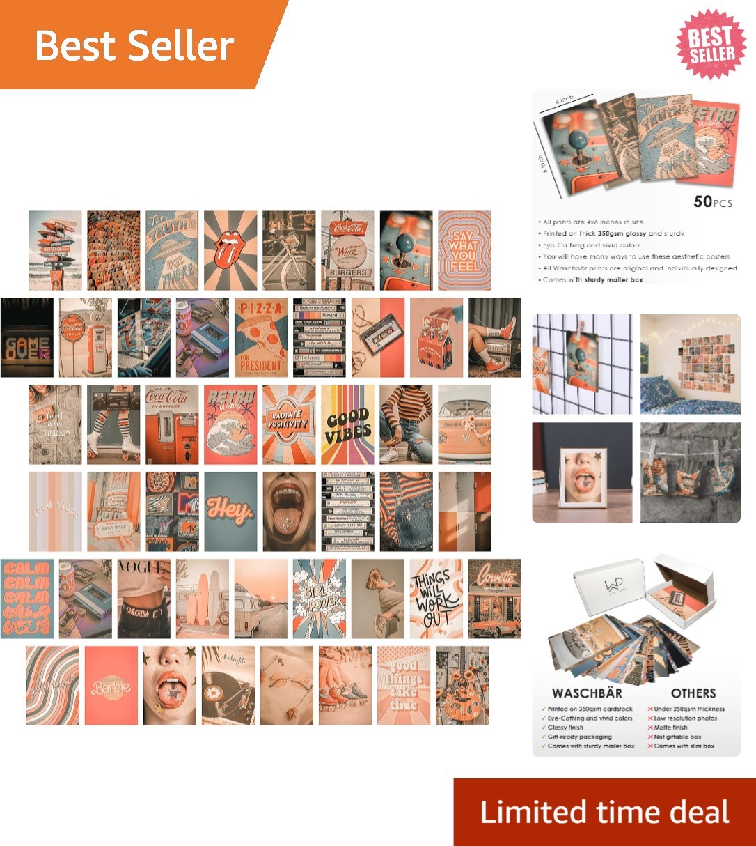 Customizable 50-Piece Retro Photo Wall Collage Kit – Youthful Aesthetics