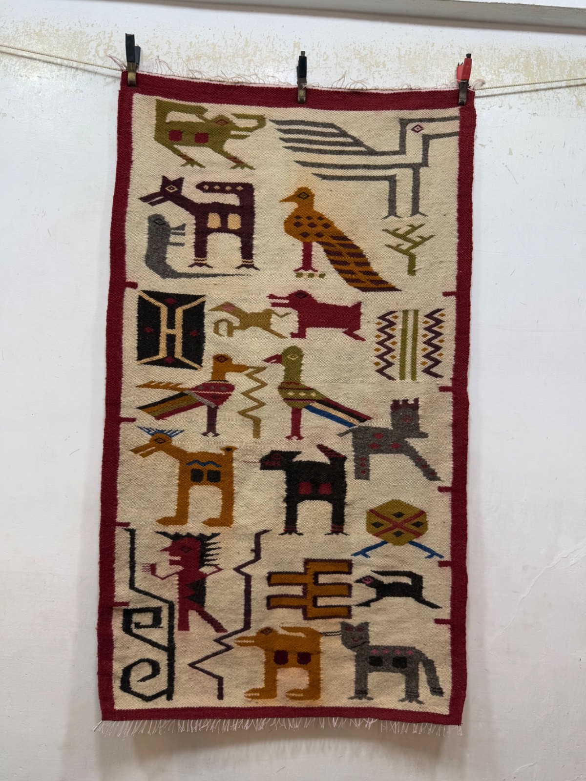 Vintage Beautiful Hand Woven Peruvian Wool Weaving Tapestry Kilim Rug Pictorial