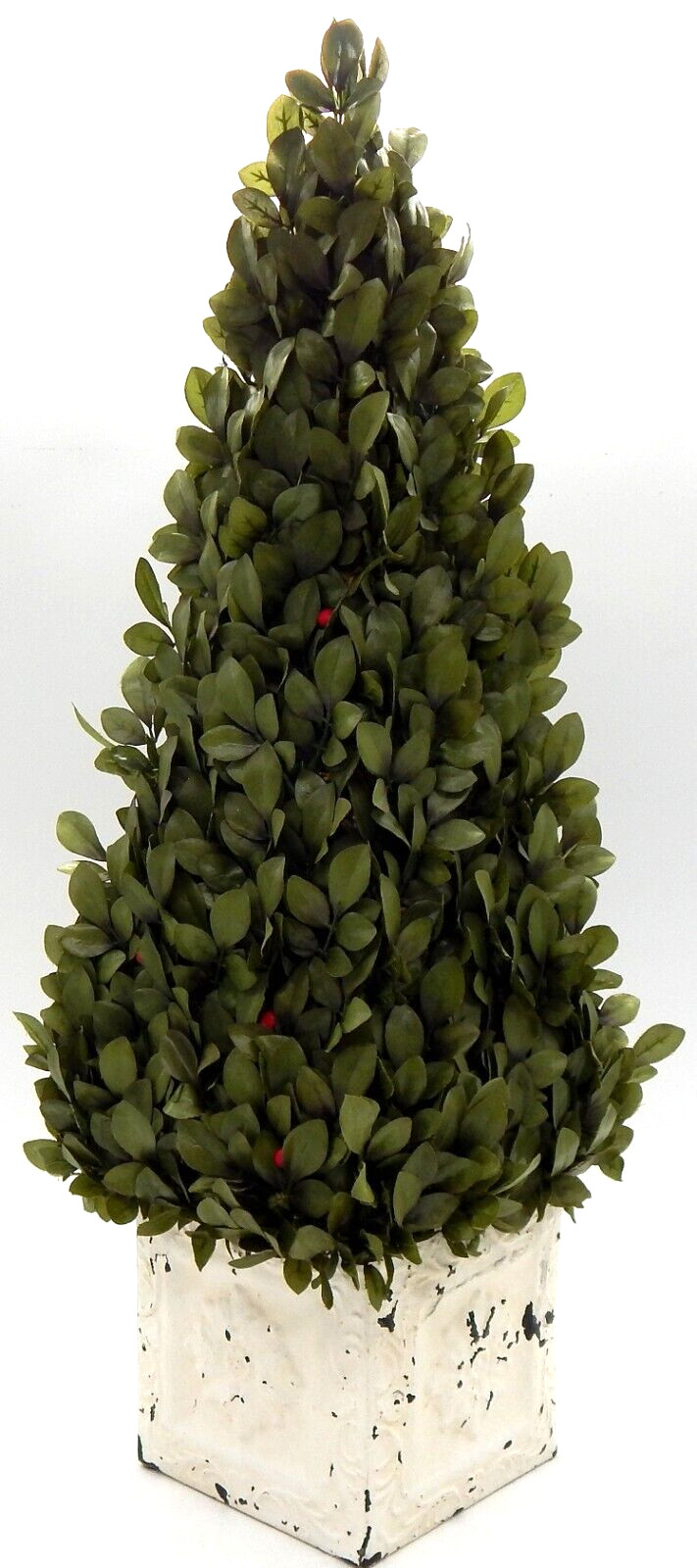 Vintage Shabby Chic Artificial Boxwood Topiary Metal Ornate Chipped Paint Plant