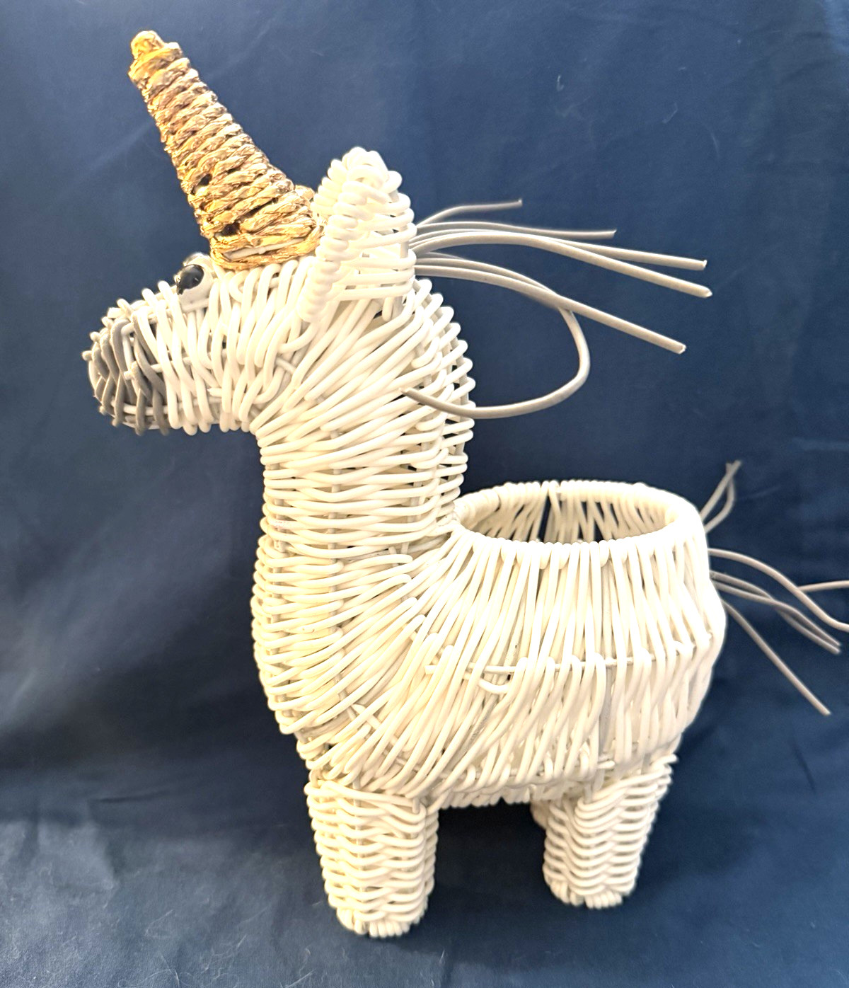 Boho Wicker Unicorn Basket Nursey Storage Rattan Animal Toy Bin Decor