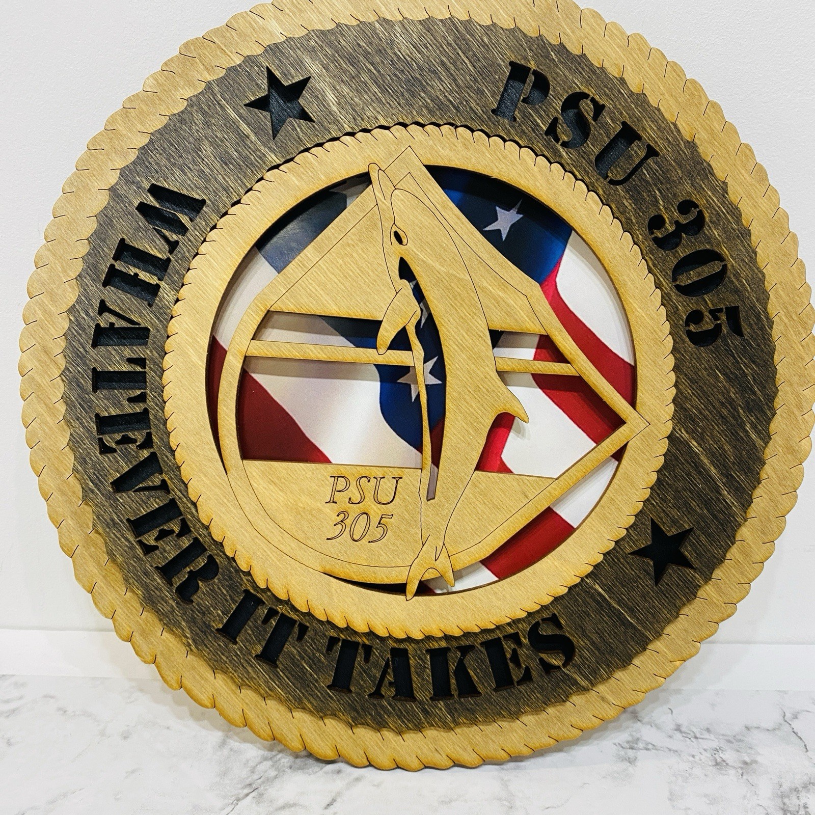 PSU 305 Whatever It Takes Handmade Round Laser Cut Wood Sign NEW Coast Guard