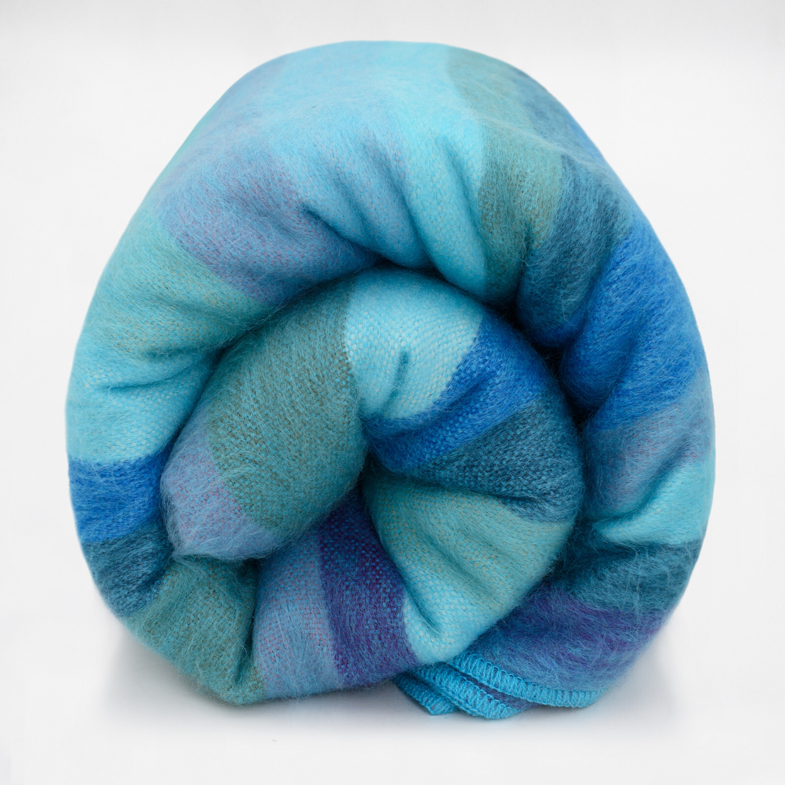 SOFT&WARM STRIPED ALPACA WOOL BLANKET 96&Prime; x 68&Prime; STRIPED TURQUOISE OCEAN HUES