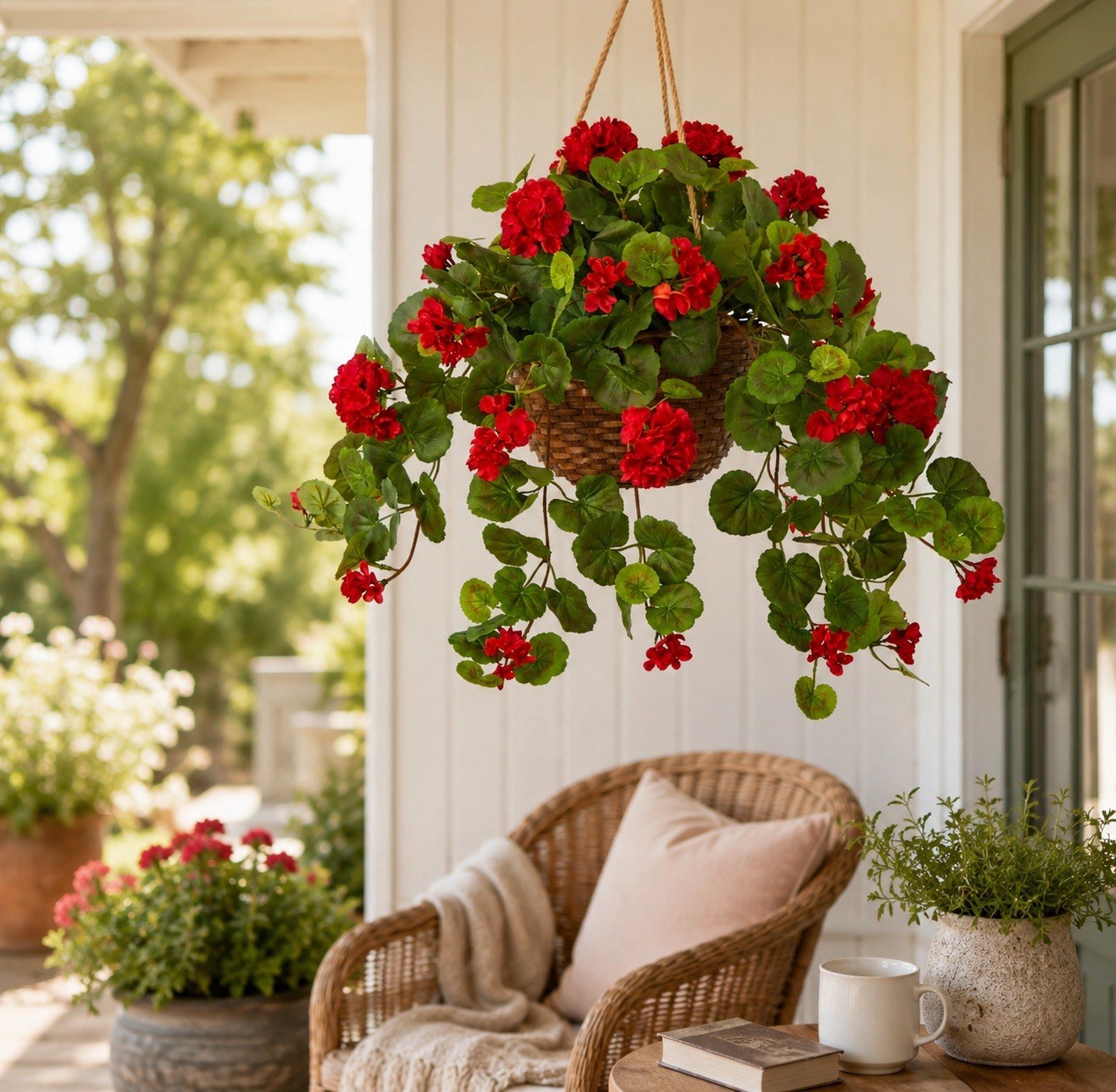 24&Prime; Flowering Geranium Artificial Plant Hanging Basket Home Decor. Retail $88