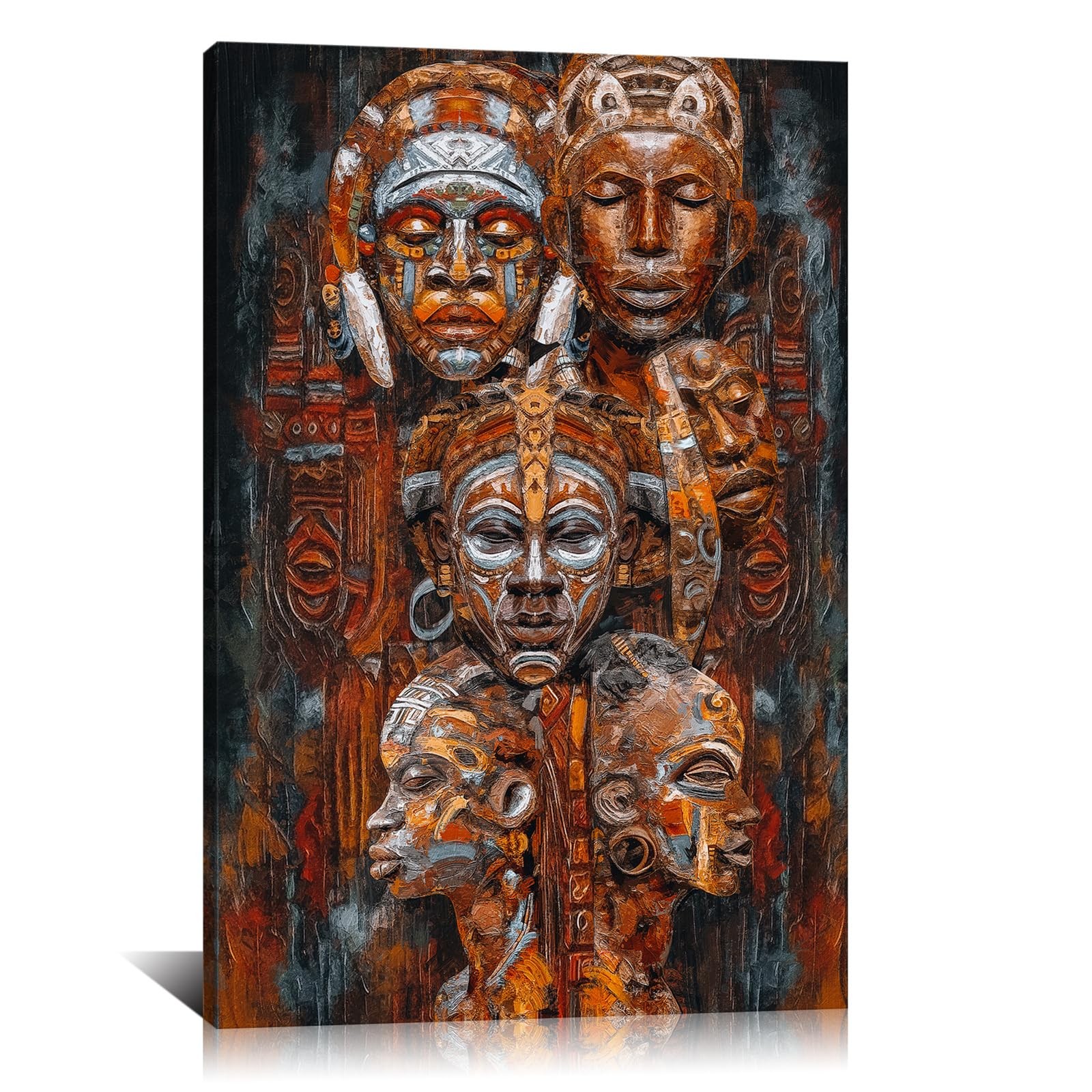 Saypeacher African Mask Canvas Wall Art Vintage Tribal Ethnic Mask Painting A…