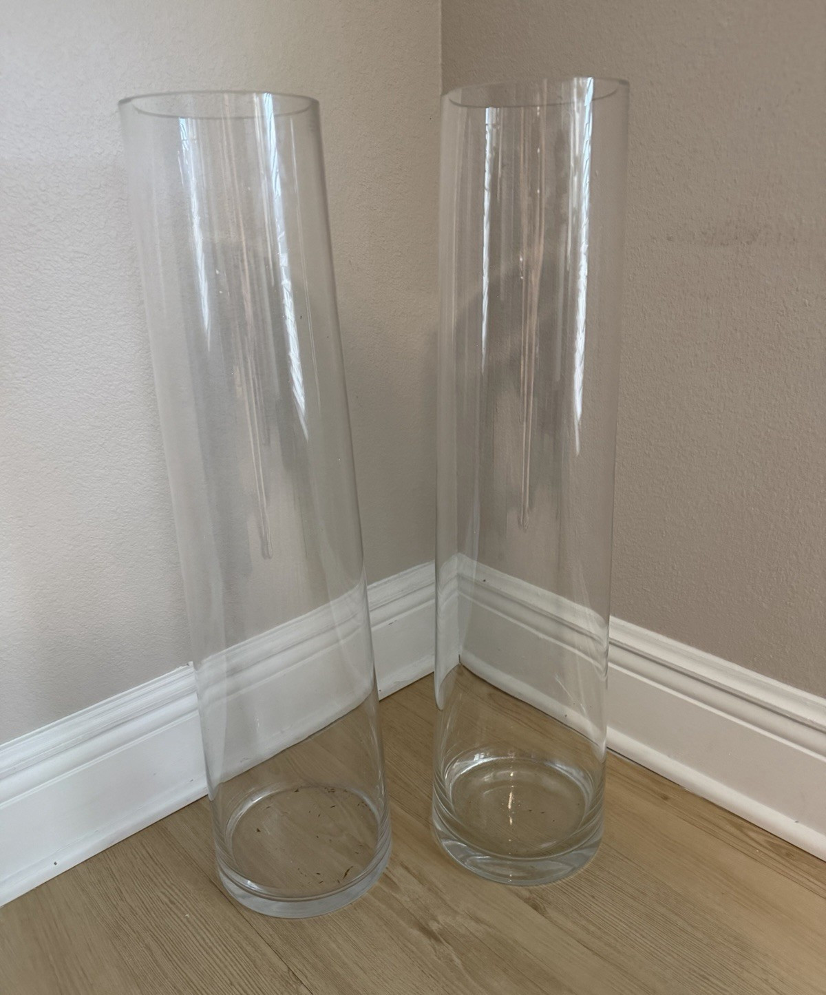 Clear Glass Cylinder Floor Vase, 24 in Tall x 4 in Wide, Freestanding Decor