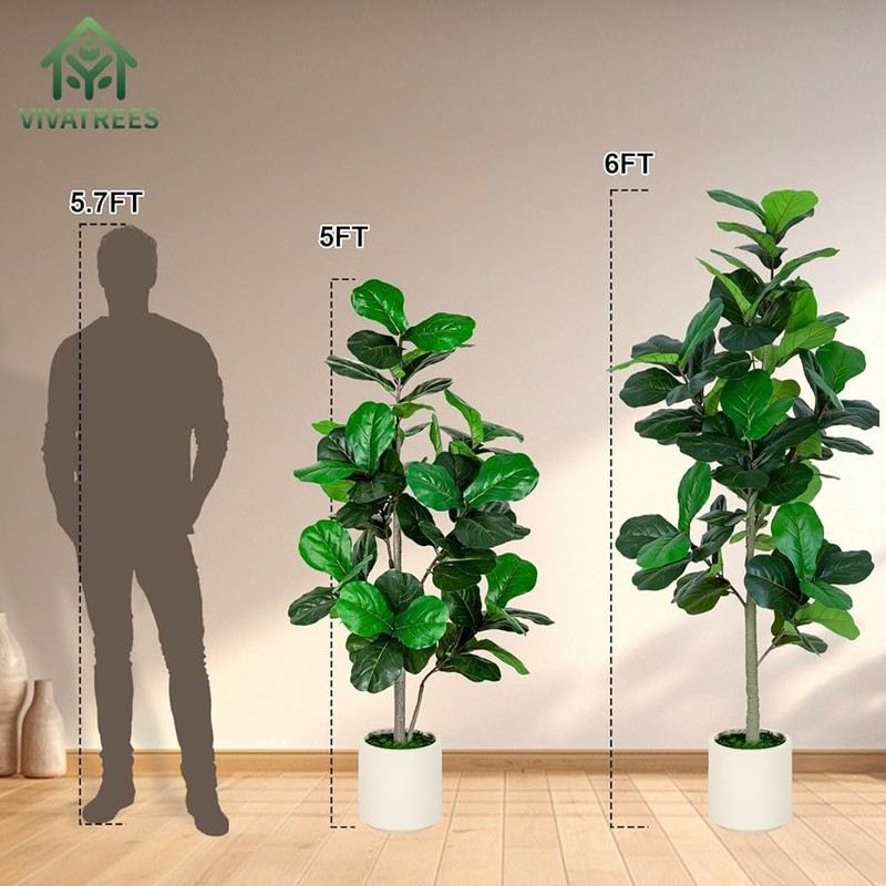 Fiddle Leaf Fig Tree W/ Planter Lifelike Indoor Decor Easy Care Home Office New