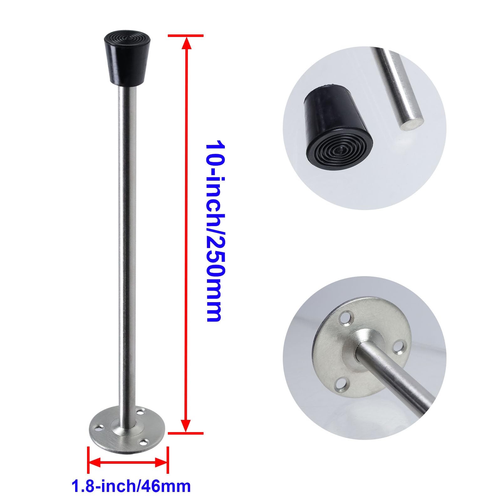 Extra Long Door Stopper 2 Pack Wall Mount 250mm/10 inch with Rubber Tip