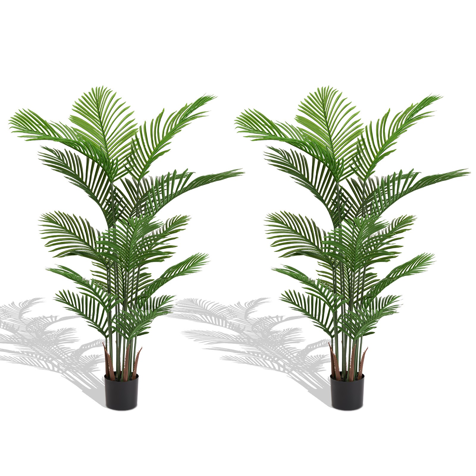 2Pcs Artificial Areca Palm Plant, 5.2ft Tall Faux Tropical Tree in Pot