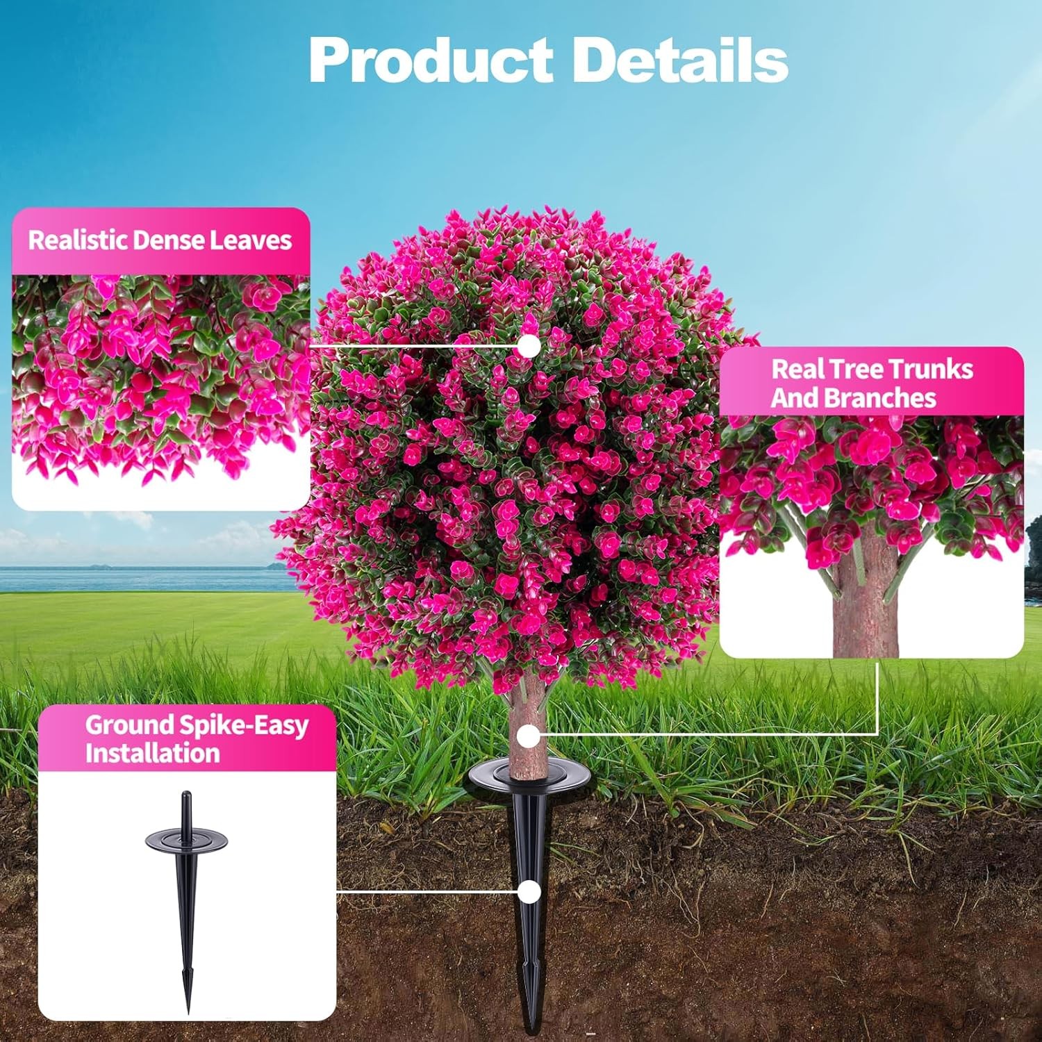 2PC 26&Prime; Artificial Pink Boxwood Topiary Bushes UV Resistant for Indoor & Outdoor