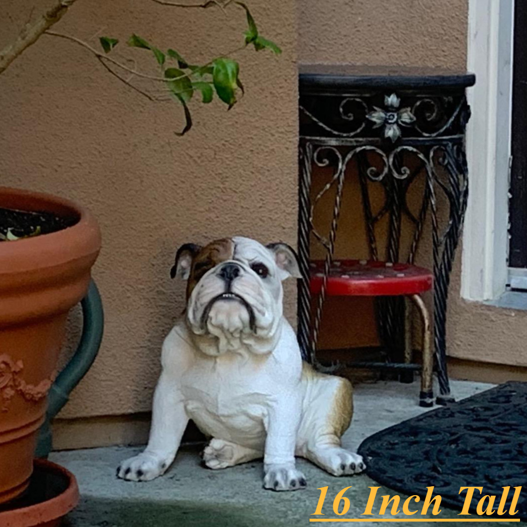 Realistic Sitting English Bulldog Statue Lifelike Dog Sculpture Home Porch Decor