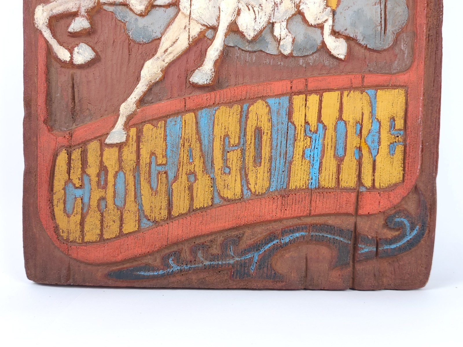 Vintage Faux Carved Wood Foam 1871 Chicago Fire Wall Plaque Firefighter Sign 20&Prime;