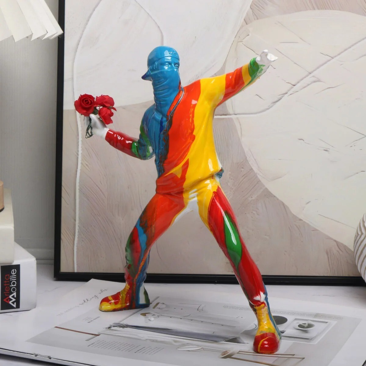 Banksy Flower Thrower Multi-Color Statue Resin Pop Art Modern Home Decor Gift