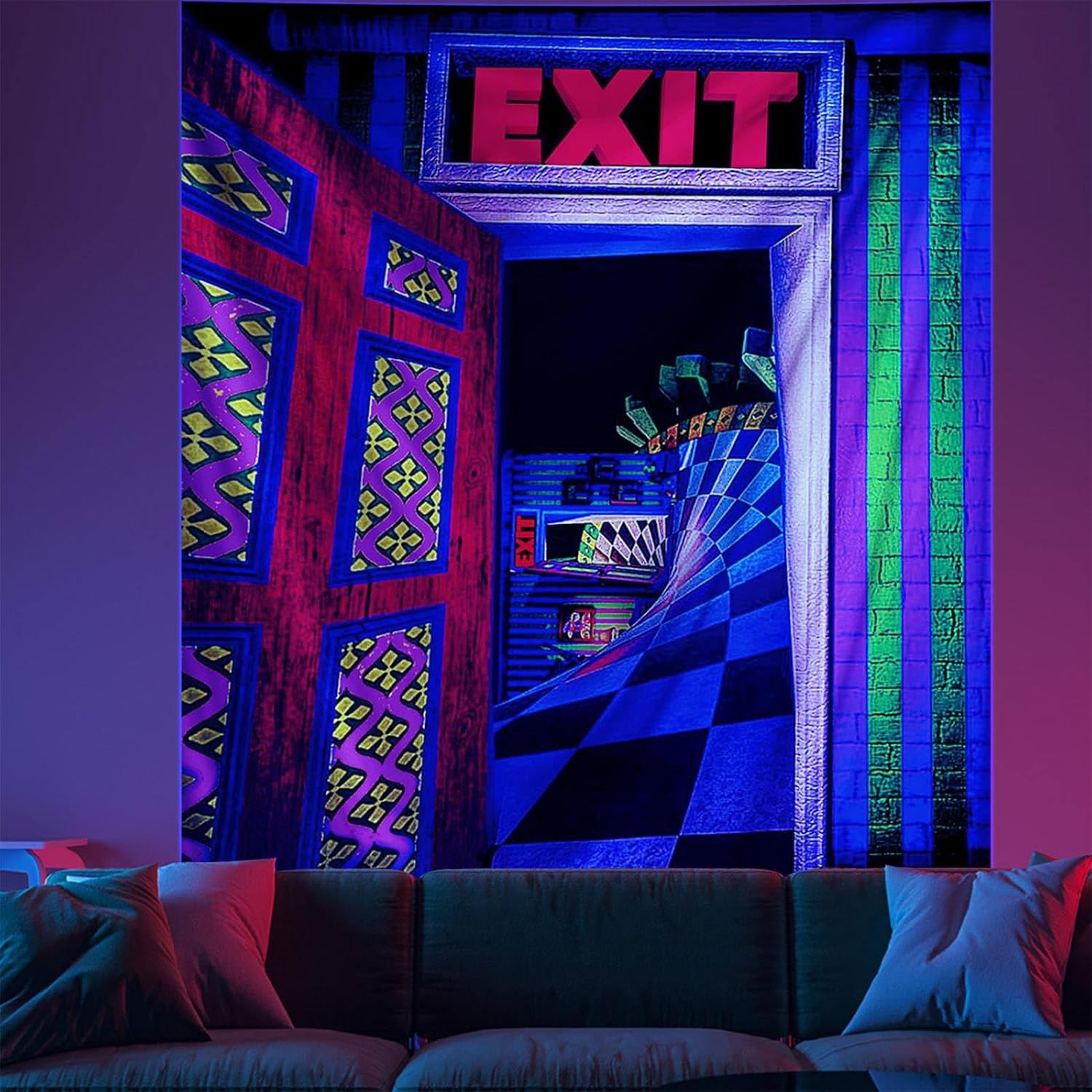 Blacklight UV Reactive Tapestry Trippy Neon Wall Hanging Glow in Dark Art Decors