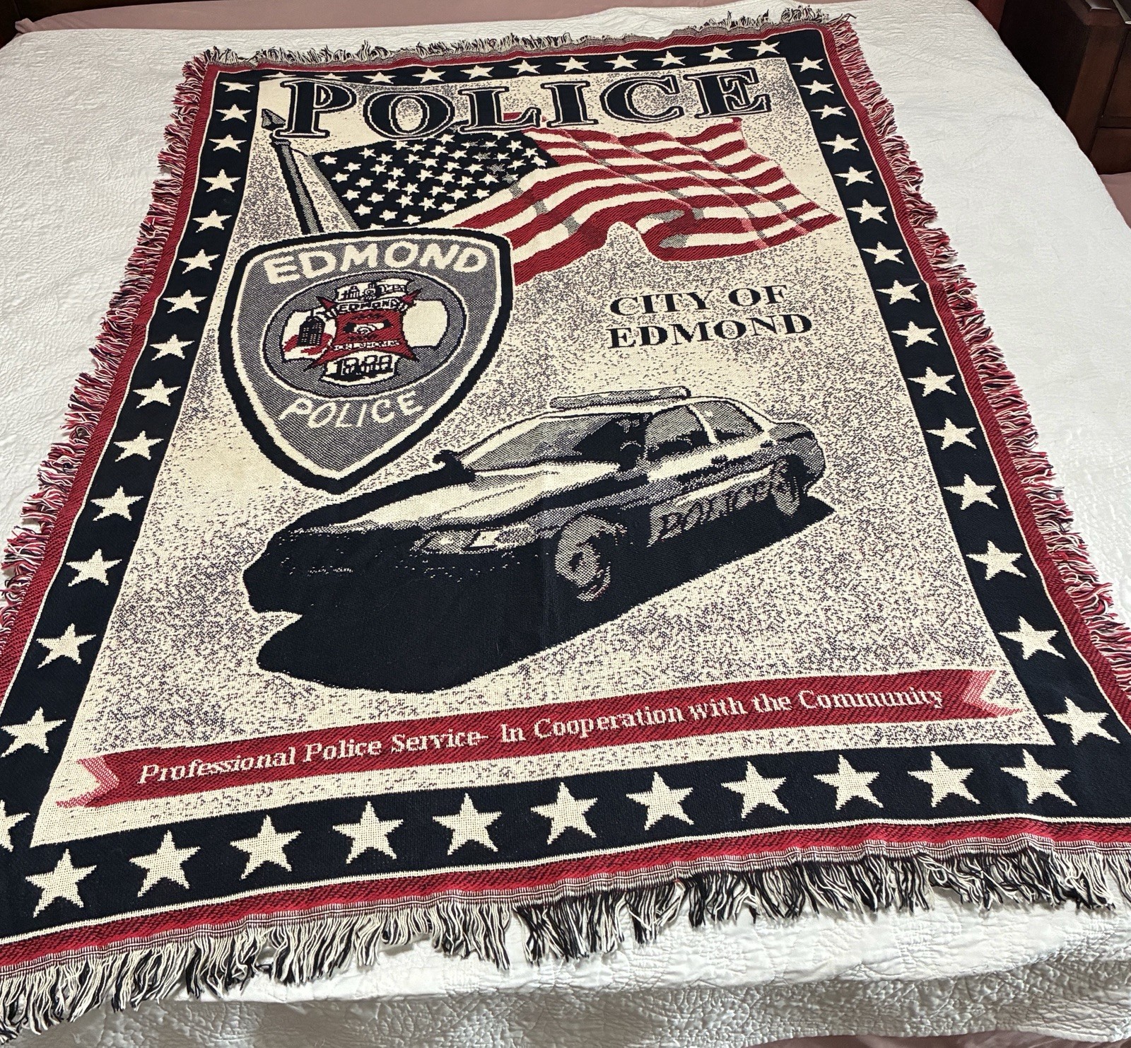 City Of Edmond Police Throw/ Tapestry To Protect And To Serve 70in X 47in