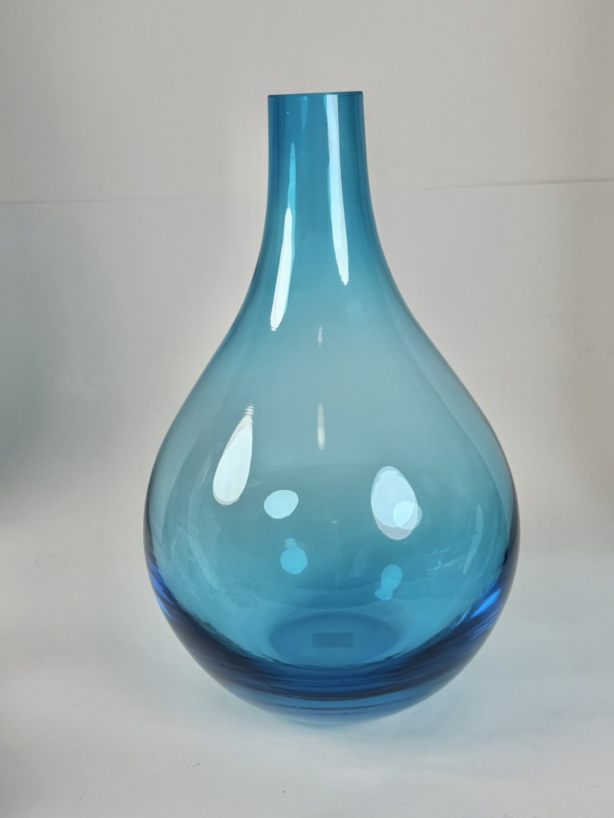 Crate & Barrel Oasis Vase Turquoise 12” Hand Blown