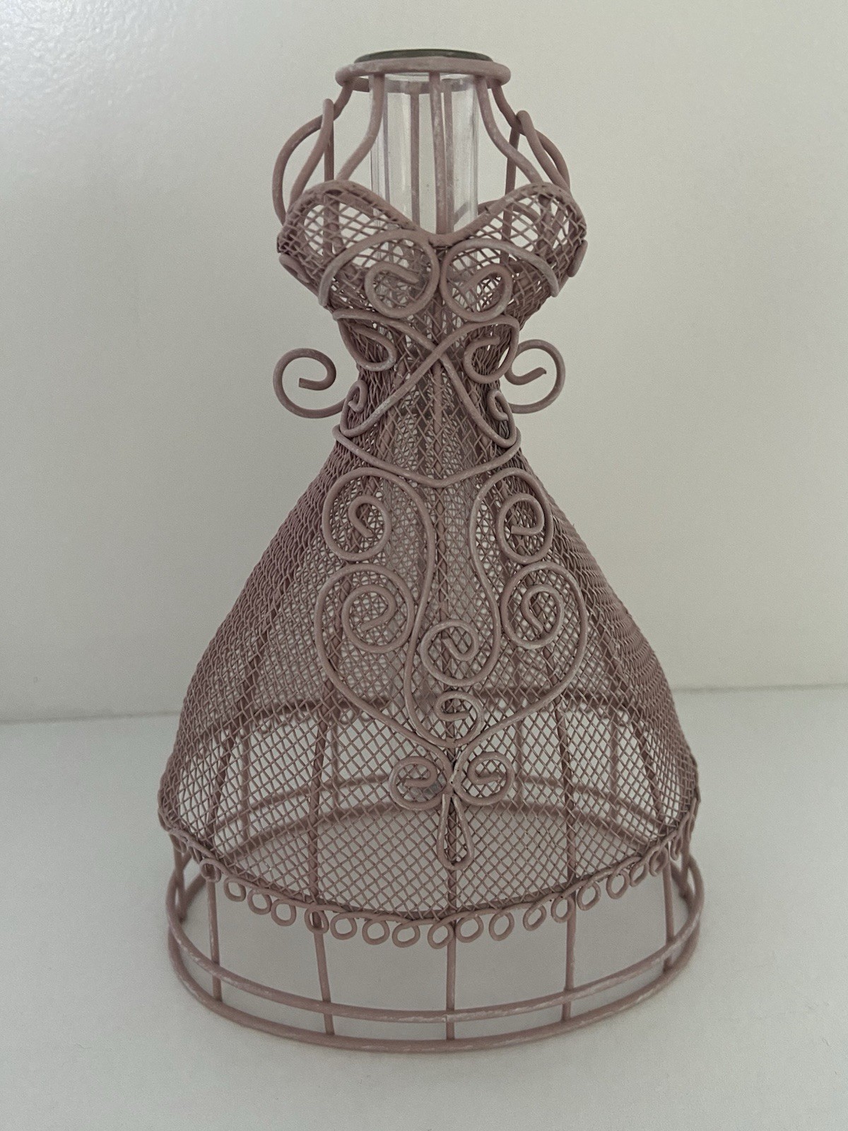 Vintage Pink Wire Metal Dress Form Shabby Chic Flair Decor Holds A Flower