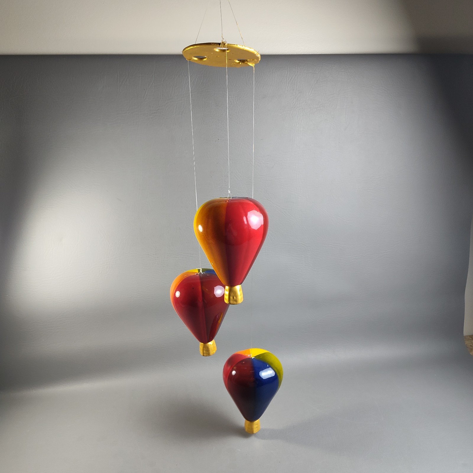 Vintage Rainbow Hot Air Balloon Ceramic Mobile Figurines Hanging Decor Set Of 3