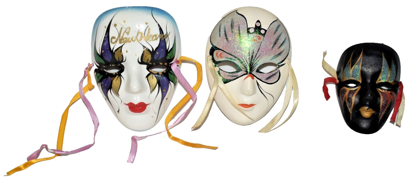 Lot of 12 Vintage Decorative Hand Painted Ceramic Mardi Gras Masquerade Masks