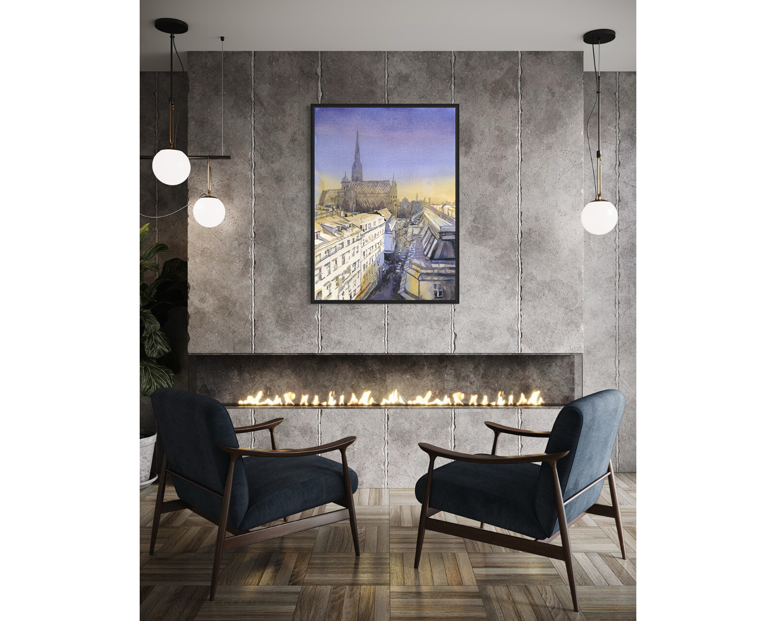 Vienna skyline St Stephens Cathedral sunset colorful art house handmade (print)