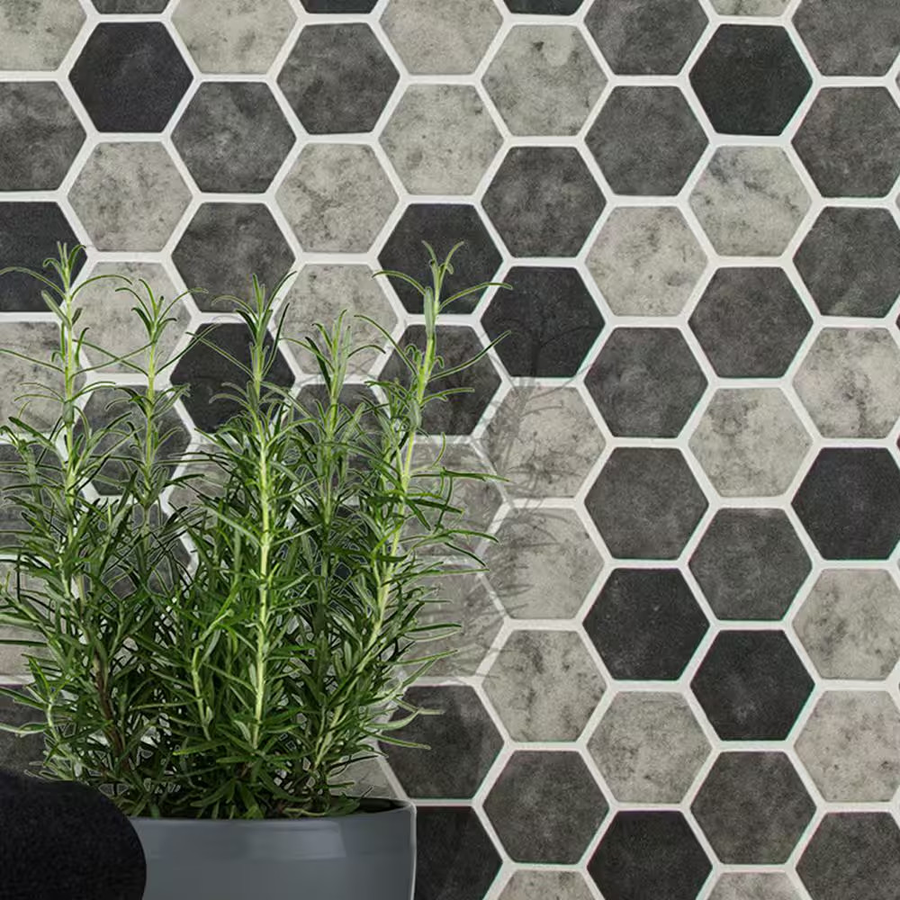 Urban Tapestry 2 In. Hexagon 12 In. X 12 In. X 0.24 In. Recycled Glass Mesh-Moun