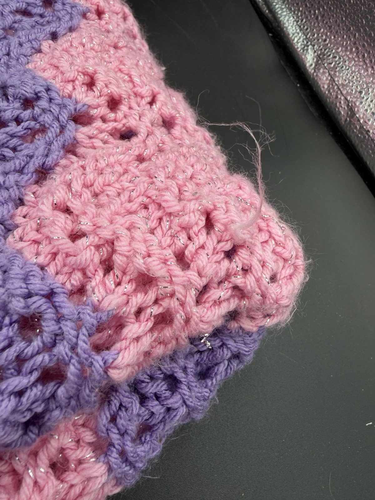 🌸 Handmade Pink & Purple Chevron Crochet Afghan Blanket 🌸 (Damaged)