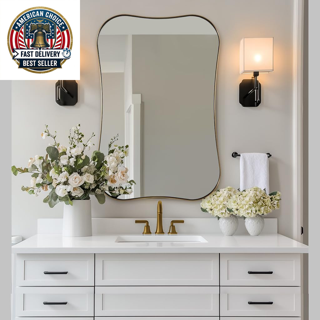 Brushed Gold Bathroom Mirror 24X36 », Brass Scalloped Mirrors Irregular Asymetri
