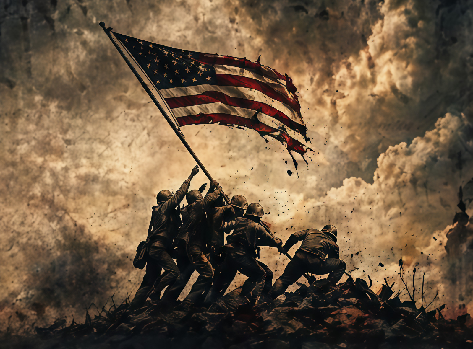 US Soldiers Raising American Flag Canvas Wall Art – Home Decor Print
