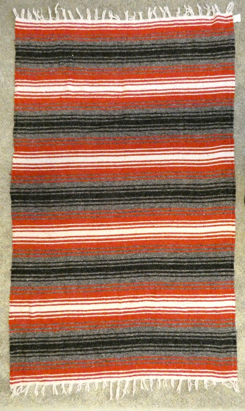 Vintage MEXICO Mexican Long Throw Blanket Serapé 72&Prime;x42&Prime; Red White Black Stripe