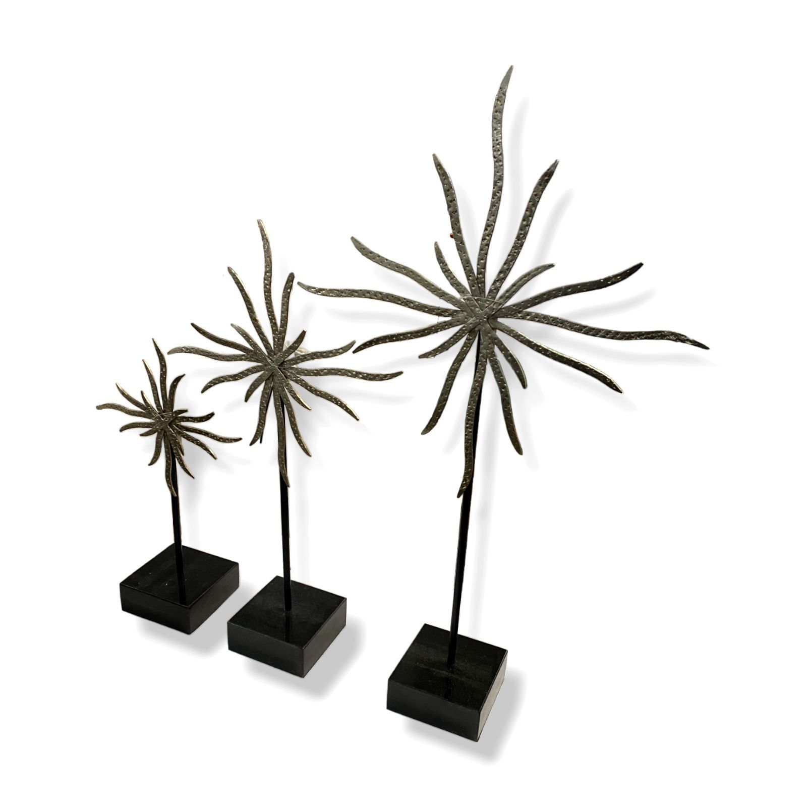 $295 Global Views Silver Starburst Set of 3 Large Decorative Figurine Sculpture