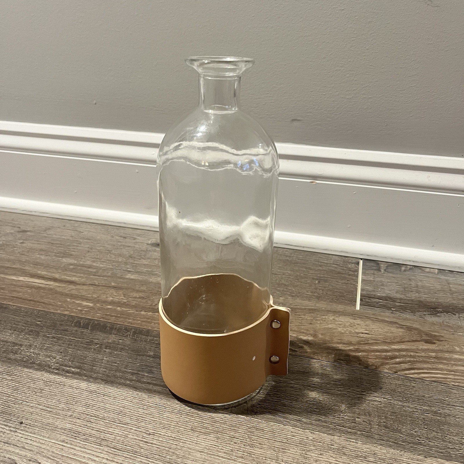 Stylish Ripple Glass Bottle With Faux Leather Vegan Leather Cuff 12”