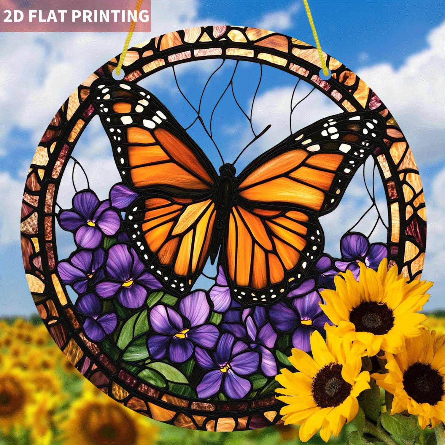 Monarch Butterfly Stained Acrylic Suncatcher Purple Violet Hanging Decoration