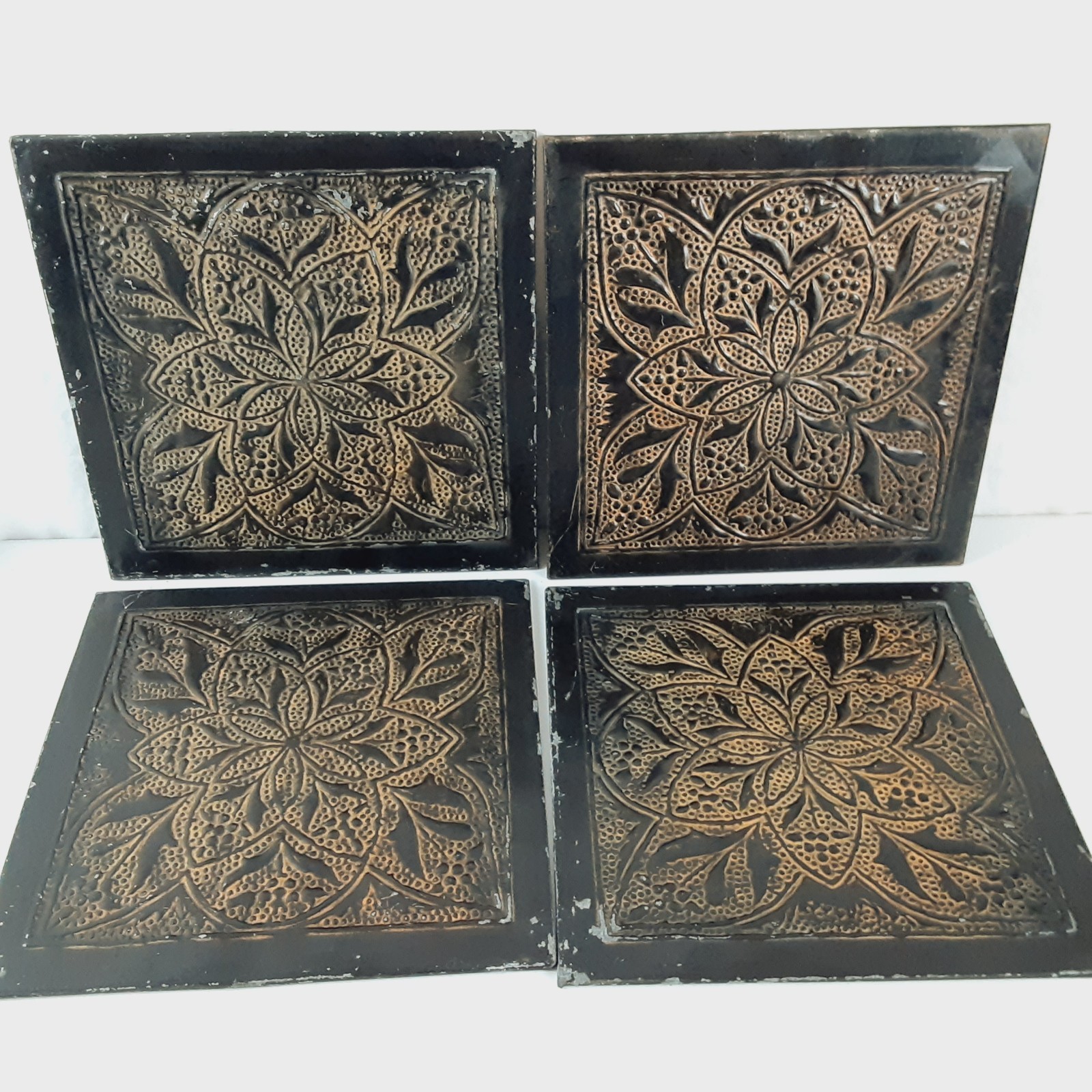 Wall Decorations Set of 4 Metal 12&Prime; Square Black & Brown Boho Modern Rustic
