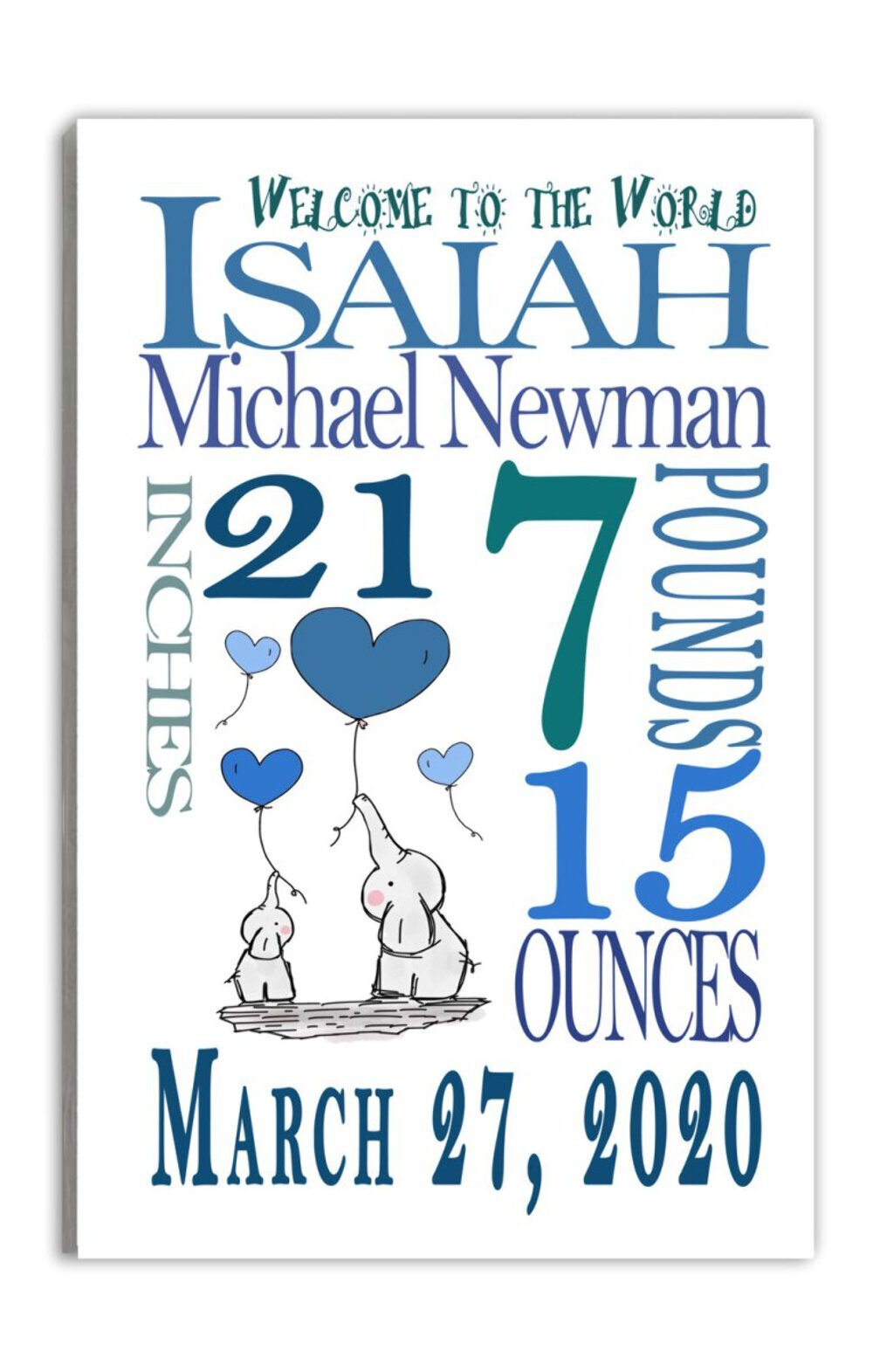 Personalized New Baby Boy Birth Announcement Gift Wall Art