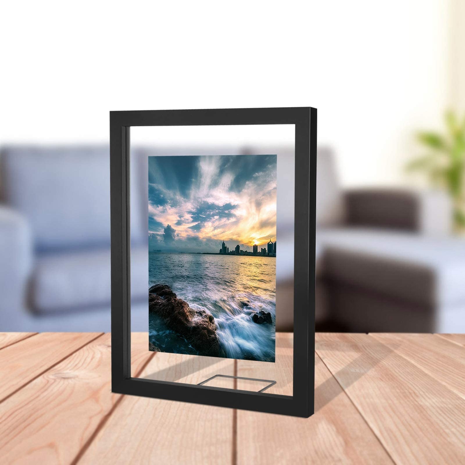 WALL 11×14 Inch Floating Frame, Black Wood Double Glass Float Picture Frame D…