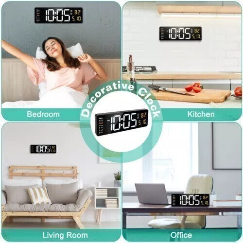 16in Digital LED Desk Alarm Clock Large LCD Display Wall Clock Date With Remote