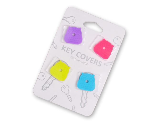 4-Pack Colorful Silicone Owl Key Cover Gift Set Keyring Pink Purple Yellow Blue