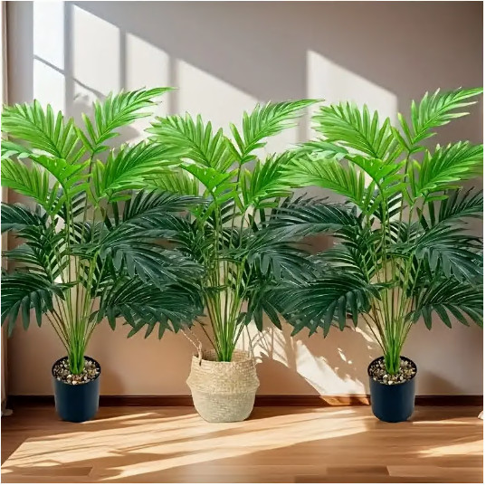 3xpcs Artificial Palm Tree Set – High Simulation Saddle Leaf Tropical Decor