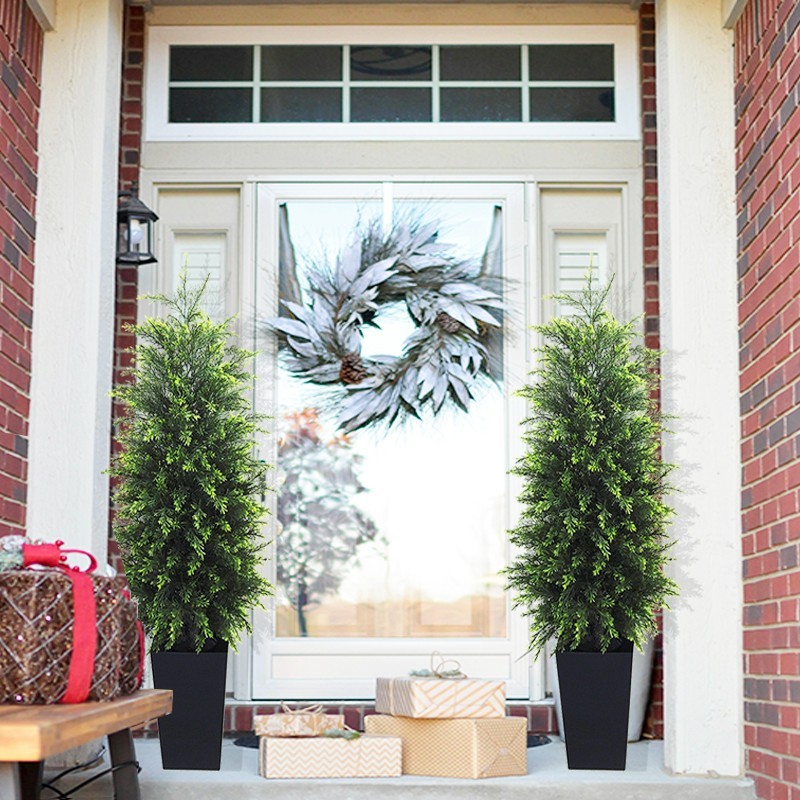 4FT Artificial Pine Cedar with Black Pot