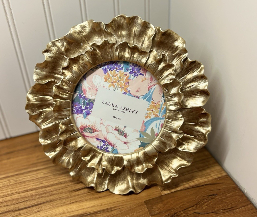 Laura Ashley Brushed Gold Toned 4×4 Round Photo Frame Petal Flower