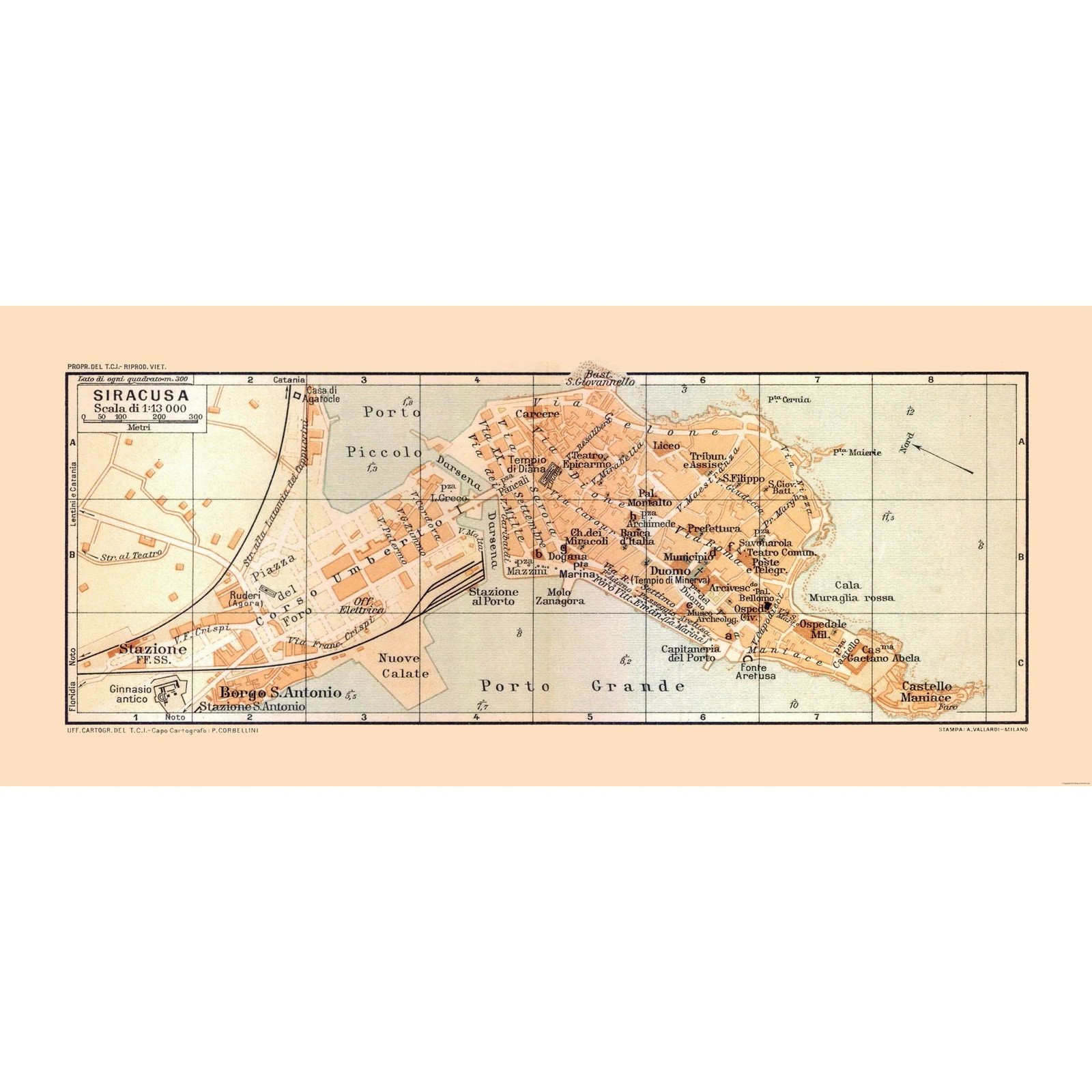 Historic Map – Syracuse Italy – Baedeker 1880 – Vintage Wall Art
