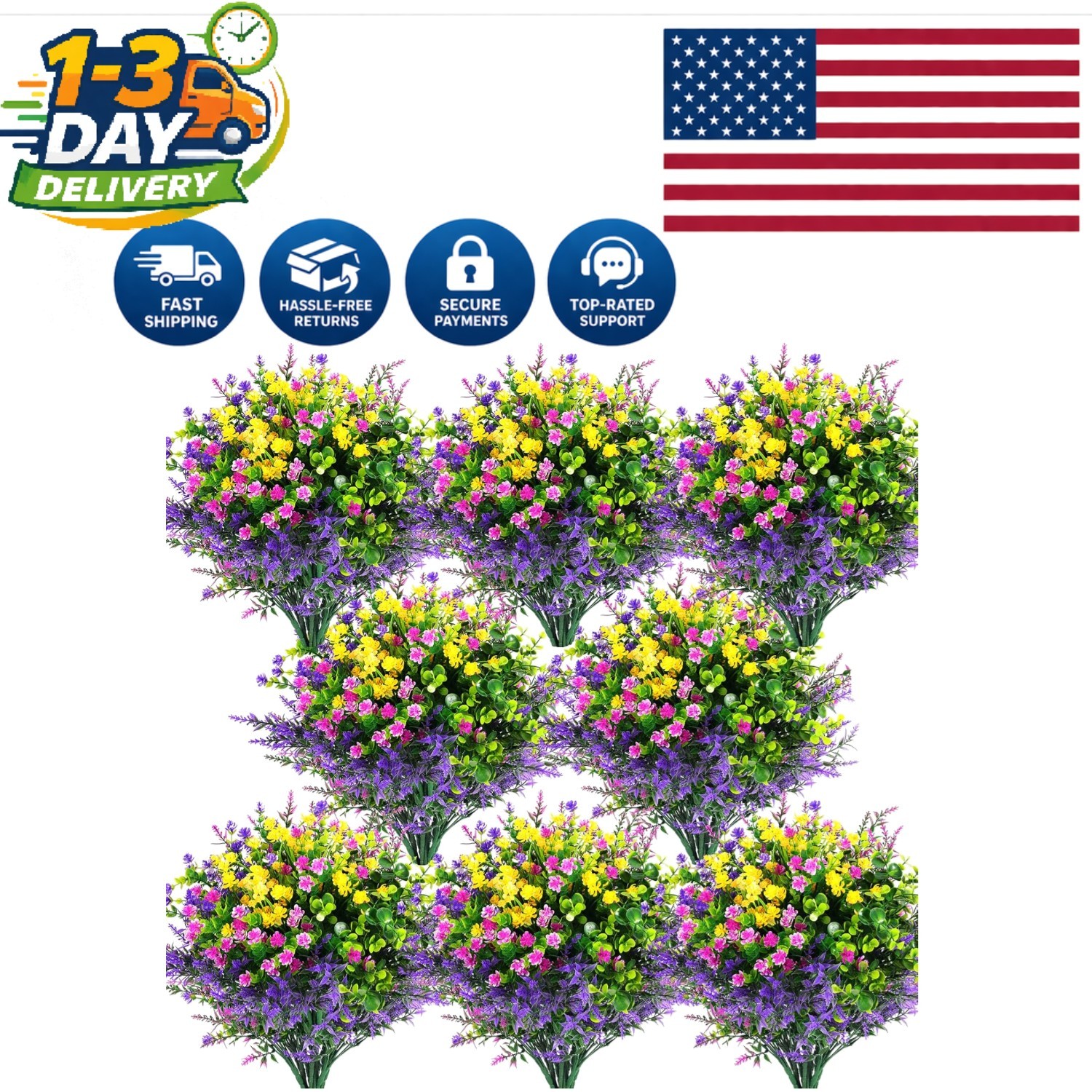 Realistic 24 Pcs Artificial Flowers – UV Resistant for Indoor & Outdoor Style