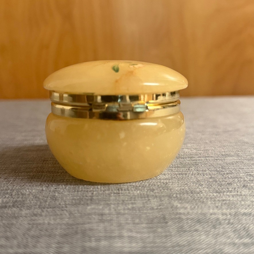 Vintage Italian Alabaster Hinged Trinket Pill Box Hand Carved Made Italy