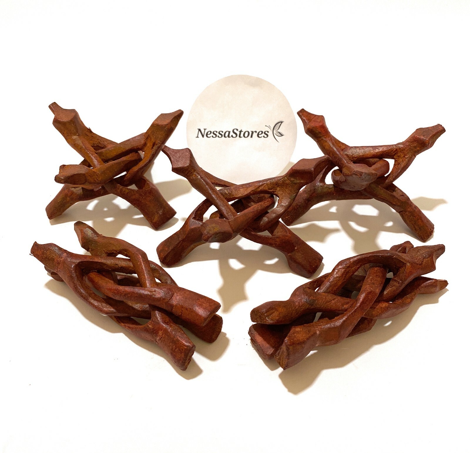 NessaStores Carved Tripod Wood Stand Holder 4&Prime; ( 100 pcs ) #JC-45