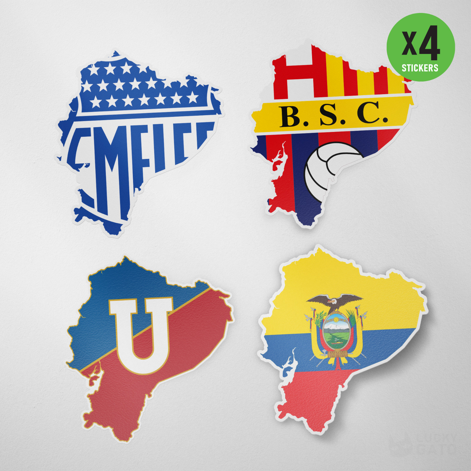 (4 Pack) Barcelona Emelec LDU Quito Ecuador Vinyl Sticker Decal Calcomania BSC