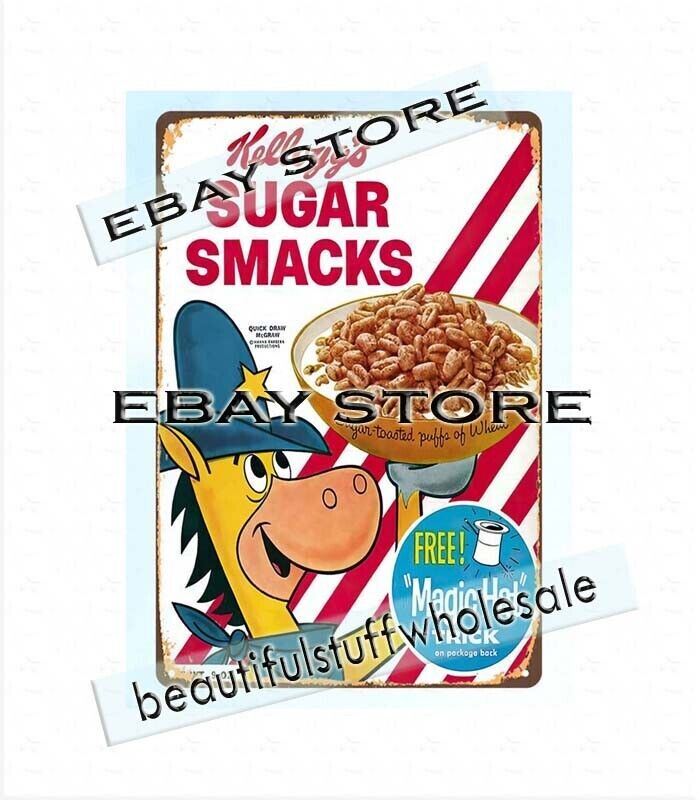 outdoor wall 1960s kellogg&rsquo;s sugar smacks cereal magic hat trick metal tin sign