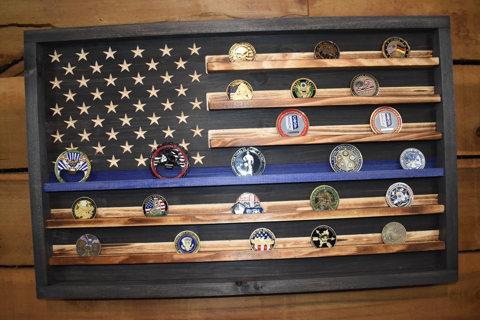 Blue Line Challenge Coin Flag Display | Police and Sheriff Flag | Law Enforcemen
