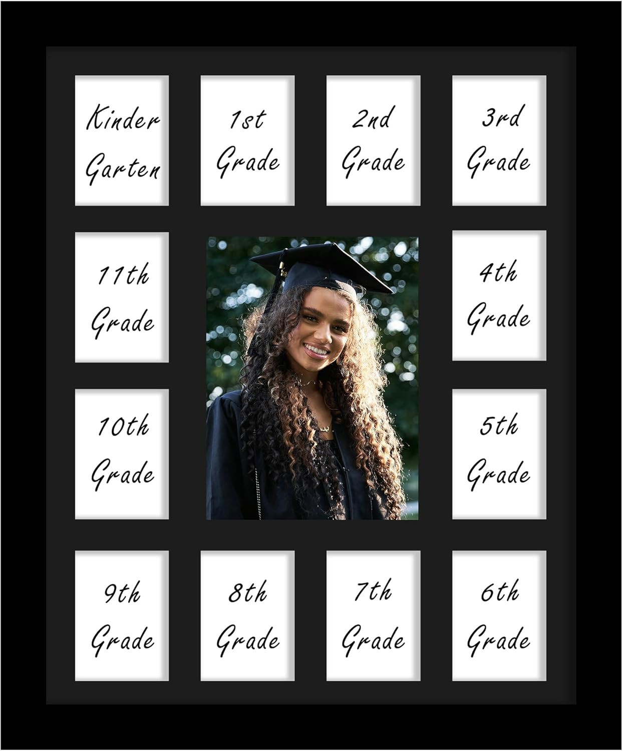 12×16 School Year Picture Frame K-12 Displays One 5×7 Photo and Twelve 2.5×3….