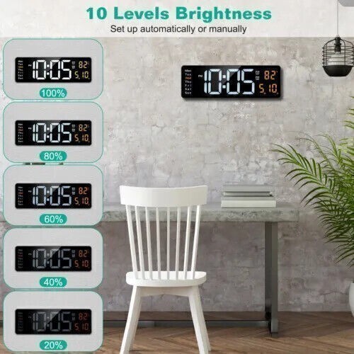 16in Digital LED Desk Alarm Clock Large LCD Display Wall Clock Date With Remote