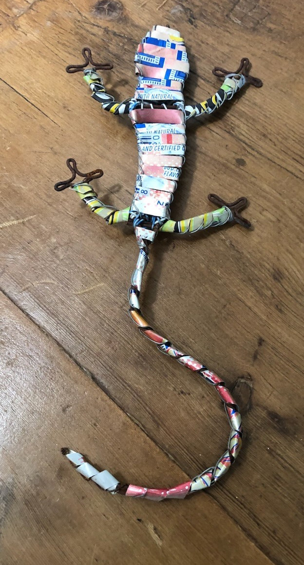 Steampunk Rustic Lizard Metal Art Sculpture Decor 9&Prime; x 4&Prime; wide small HANDMADE