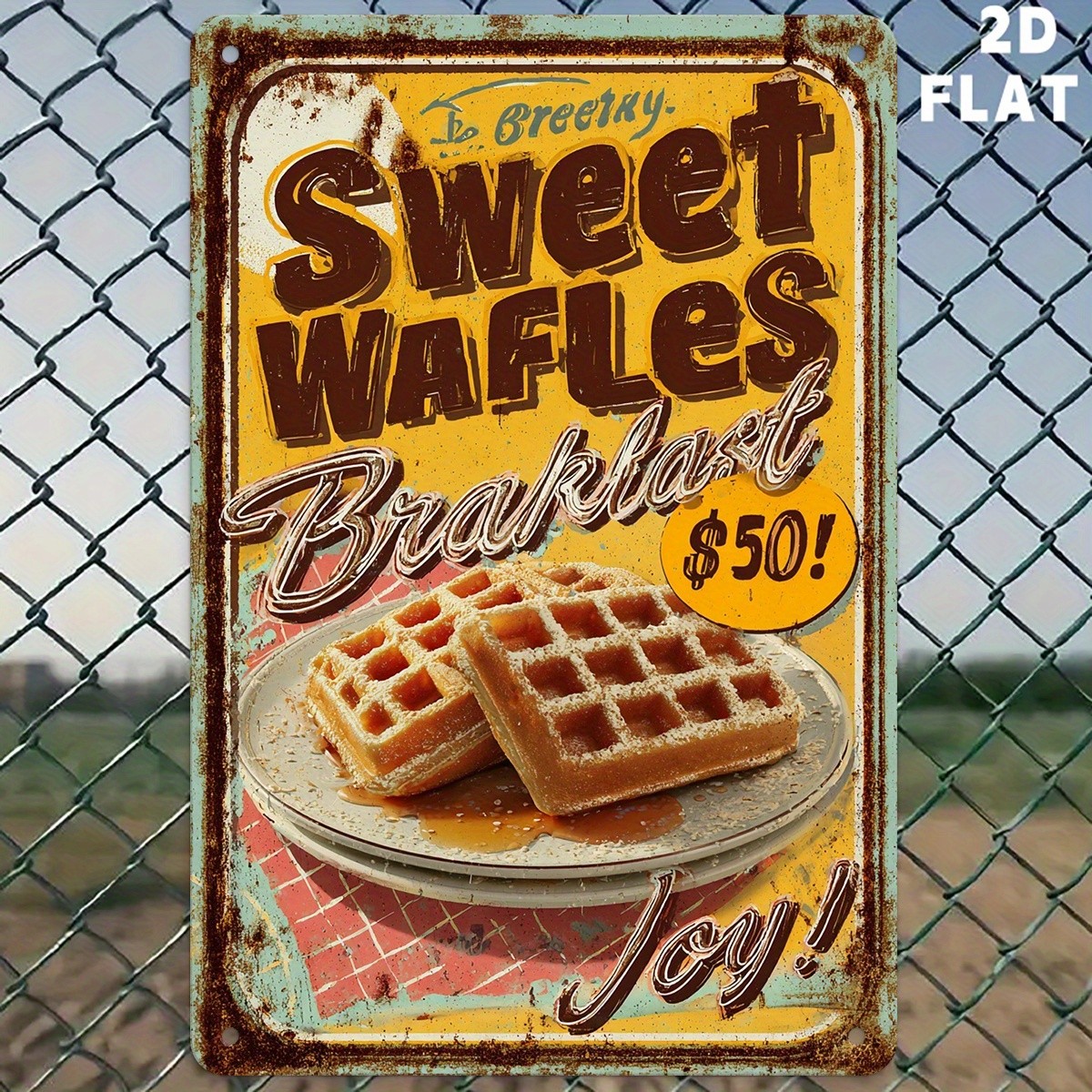 Classic Sweet Waffles Breakfast Metal Sign Vintage Diner Wall Art Decoration